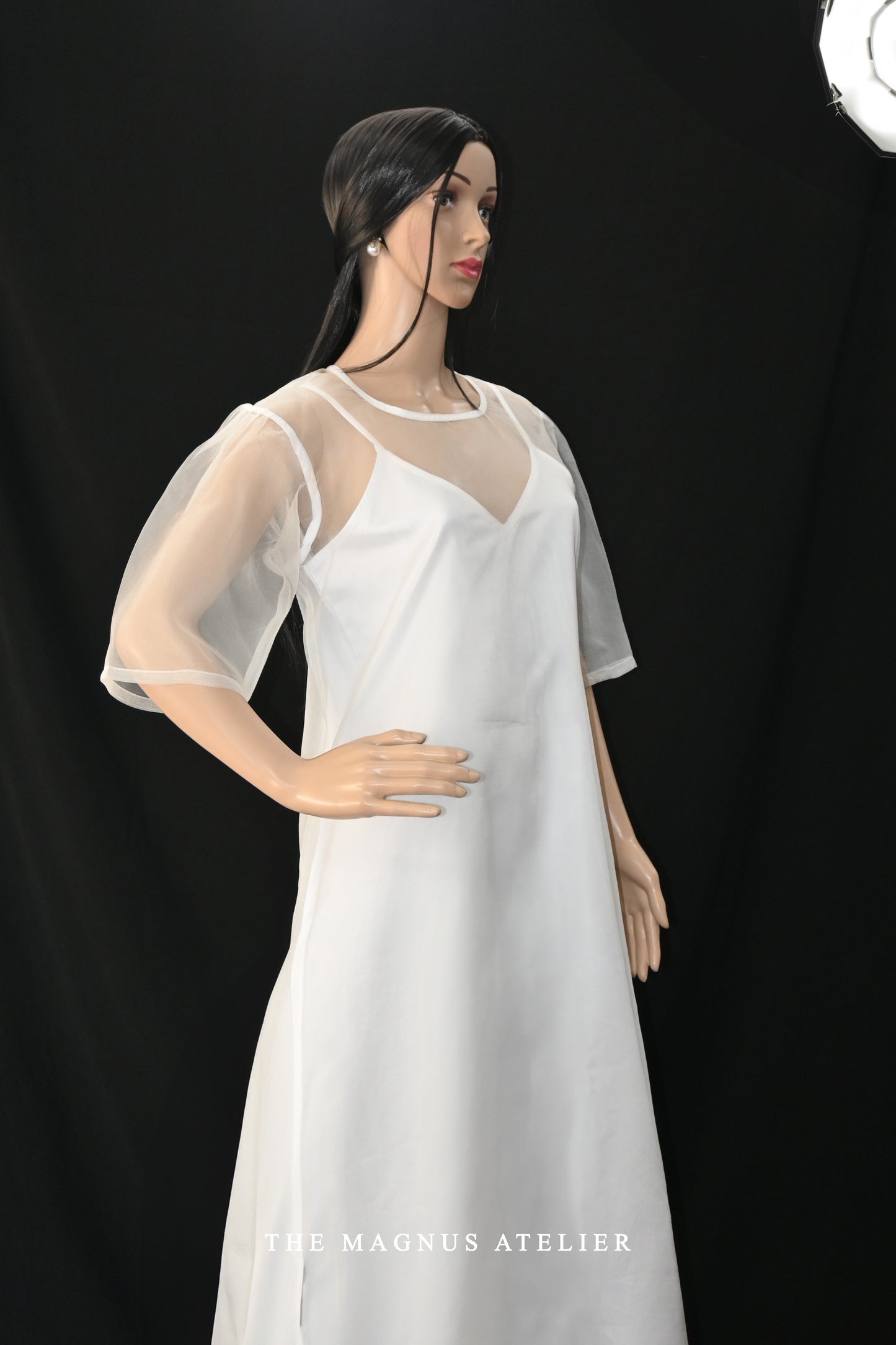 Elegant summer dress with sheer sleeves