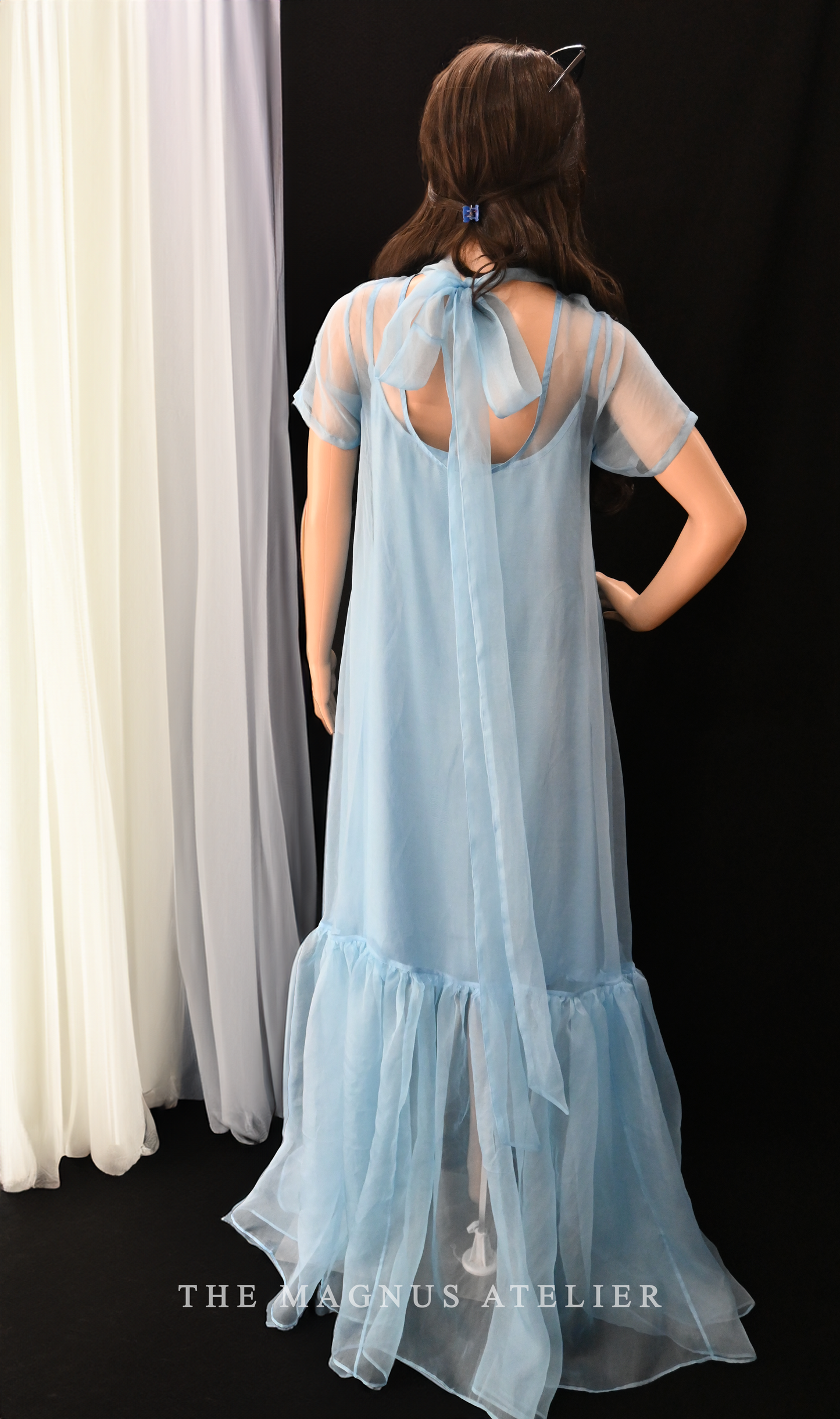 Sheer blue organza dress for summer beach wedding outfit