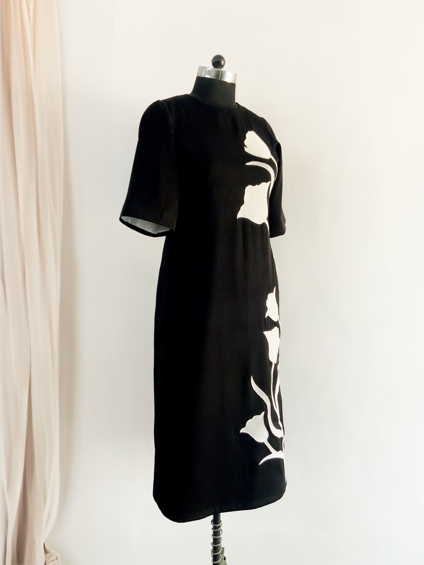 black midi dress with tulip design