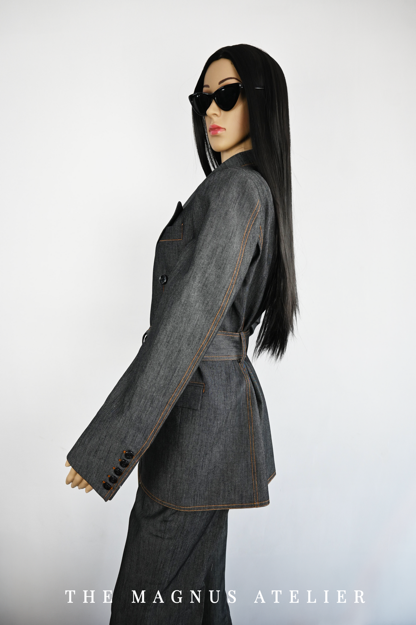 double breasted denim suit for women