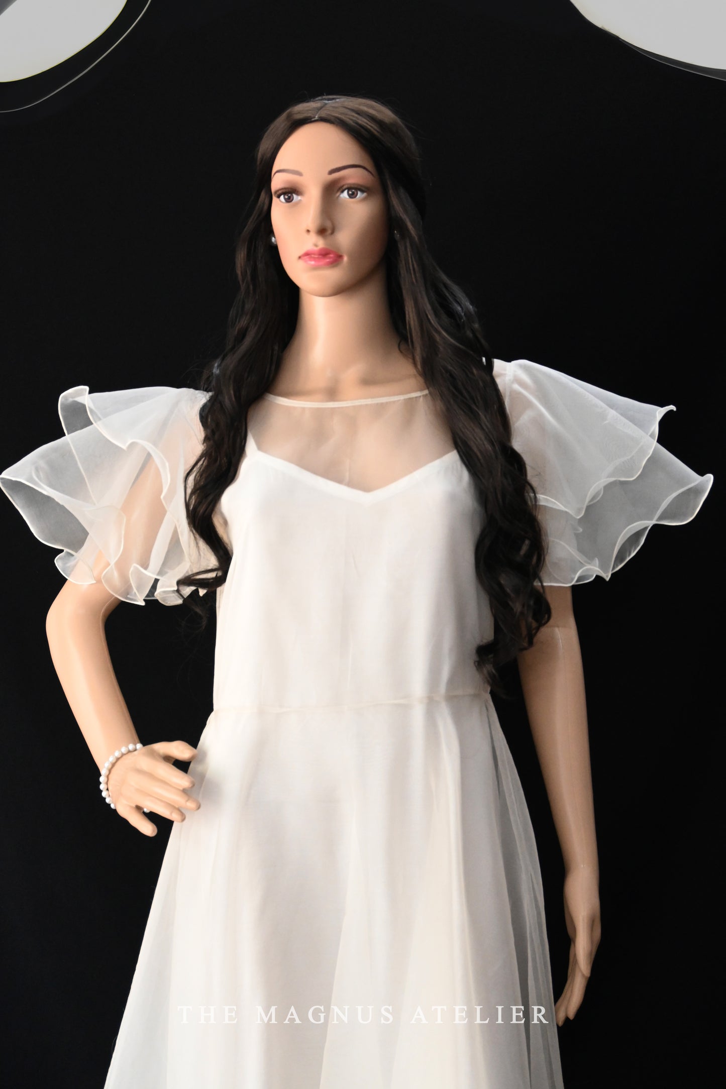 etheral white organza dress with white inner slip dress