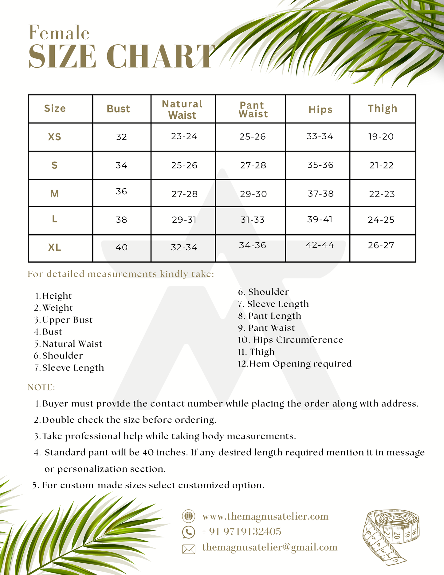 female size guide chart