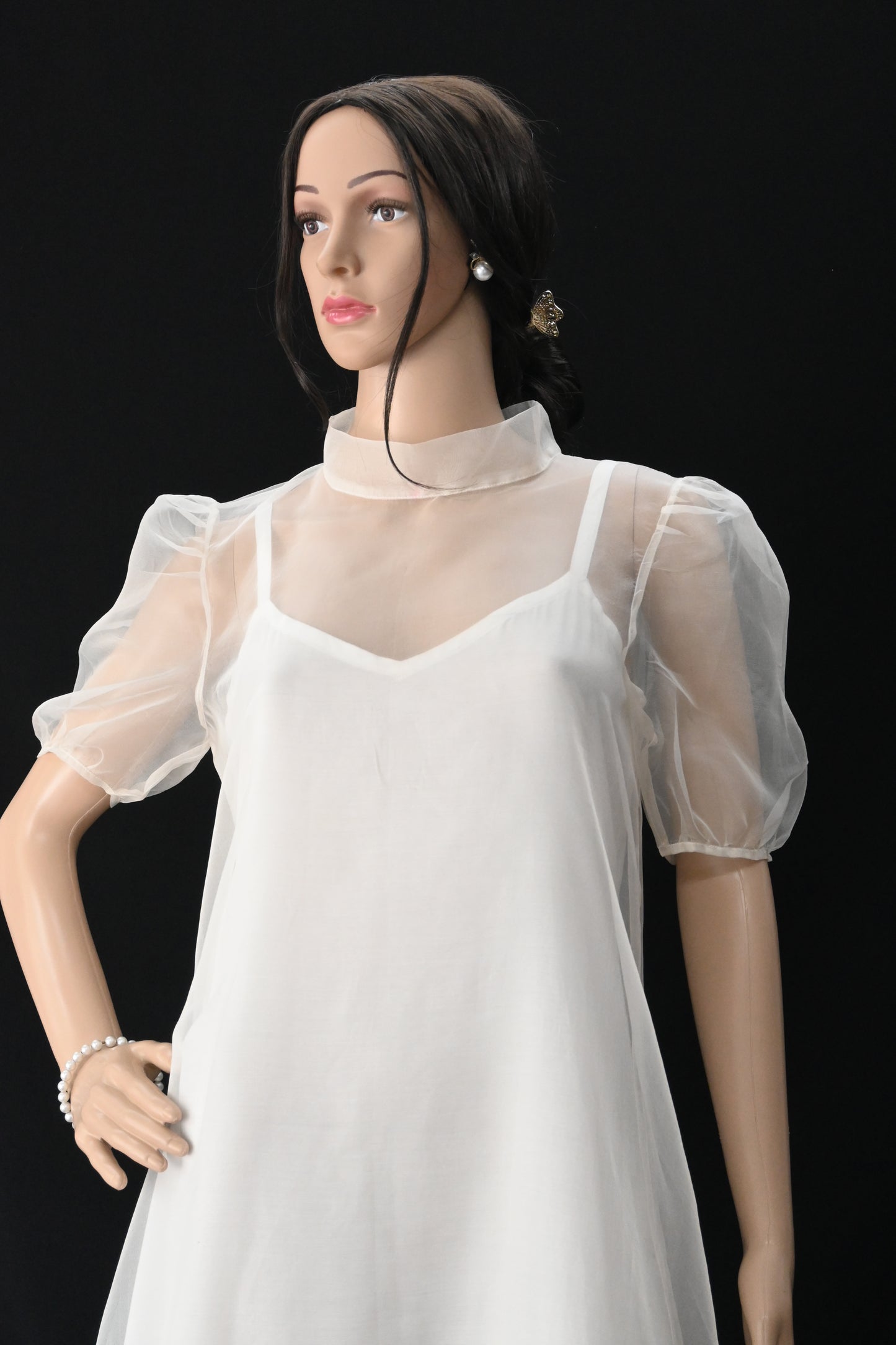Stylish transparent white organza maxi gown for women, perfect for modern occasions by The Magnus Atelier