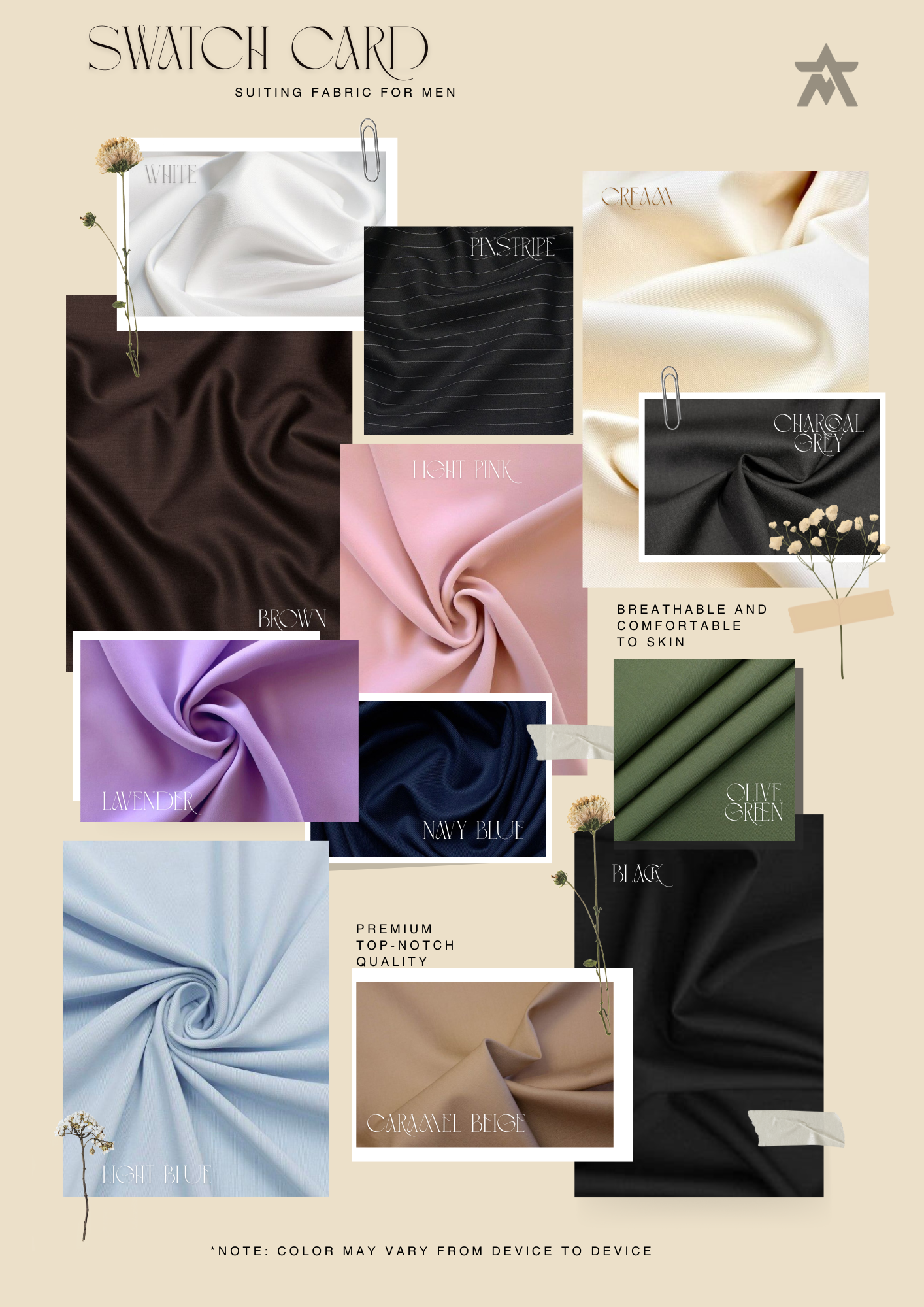 men's suiting fabric swatch card