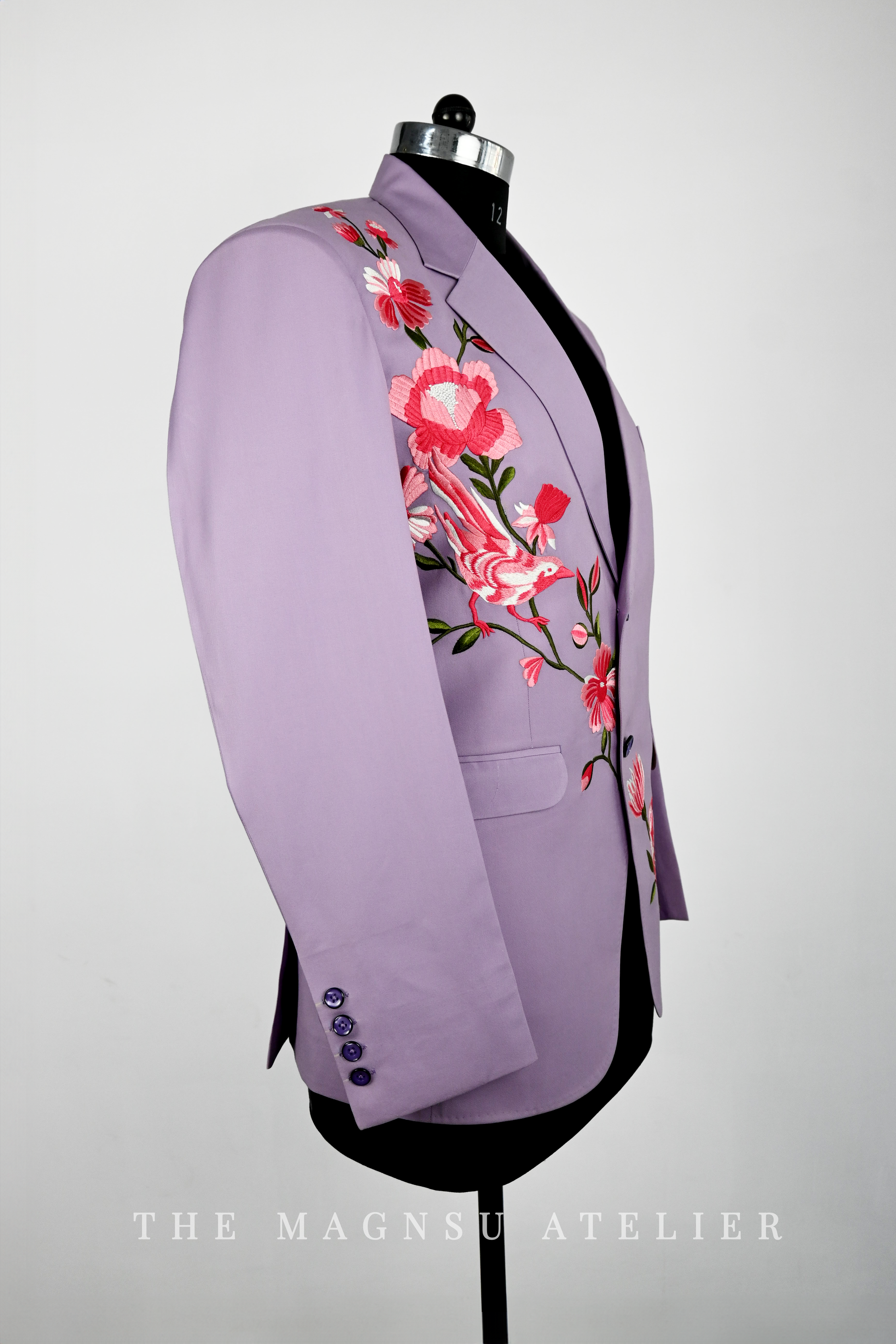 custom made blazer embroidered suit for men in lavender